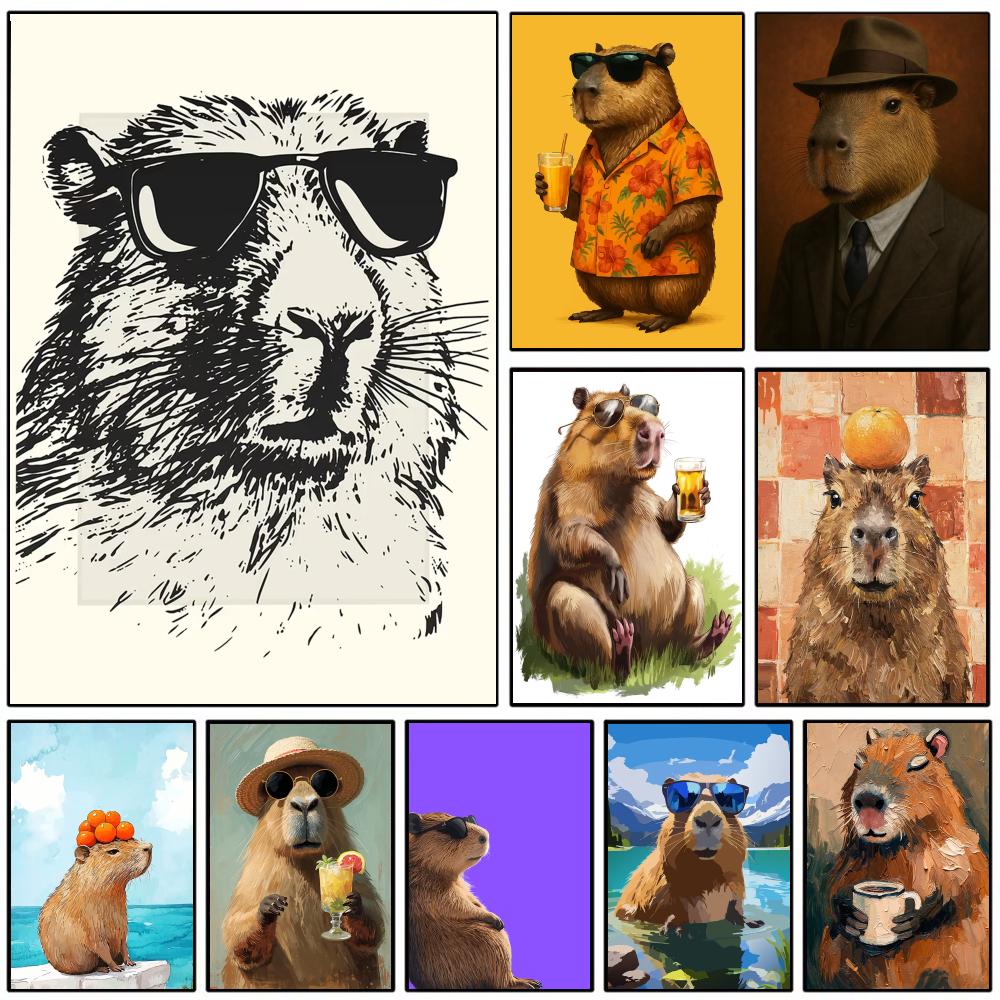 Esports And Gaming Lounge - Sunglasses Capybara Print Wall Poster Self-adhesive
