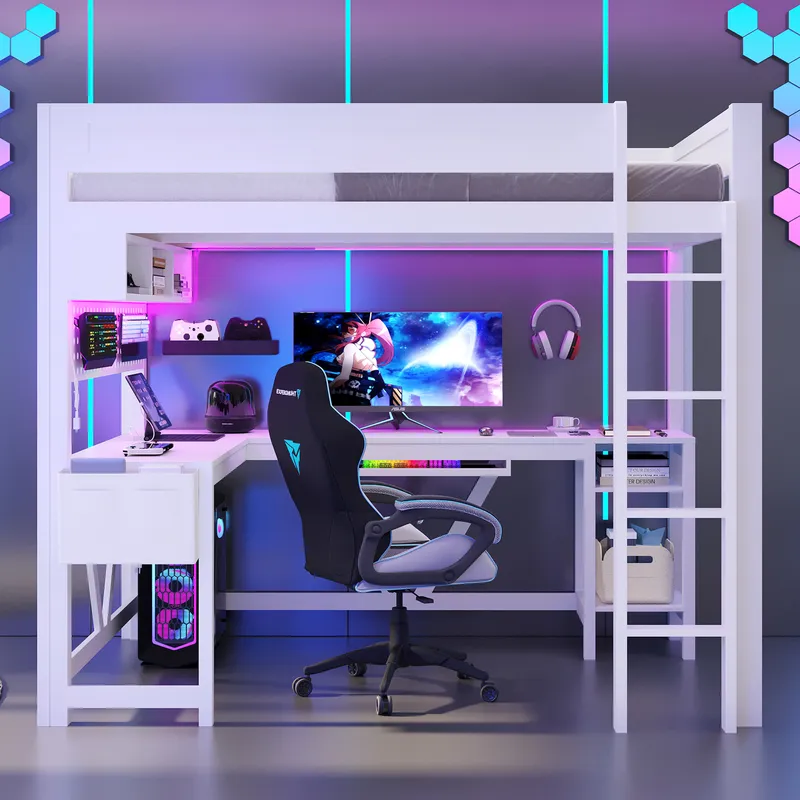 White Gaming Loft Bed with Des - đánh giá và giá Esports Gaming Bed
