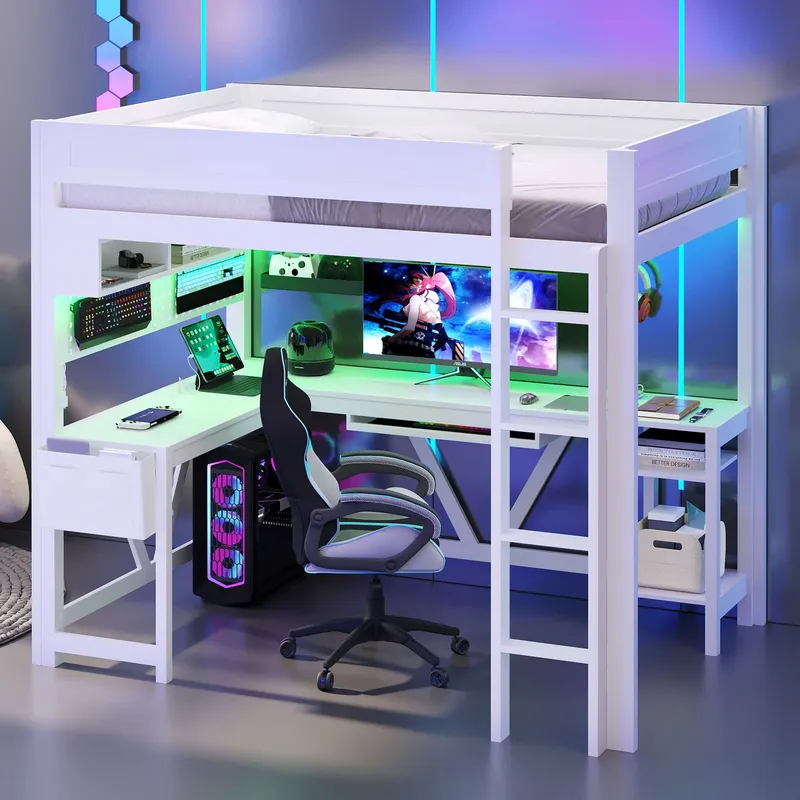White Gaming Loft Bed with Des - đánh giá và giá Esports Gaming Bed