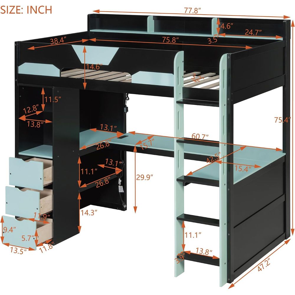 Twin Size Gaming Loft Bed with - đánh giá và giá Esports Gaming Bed
