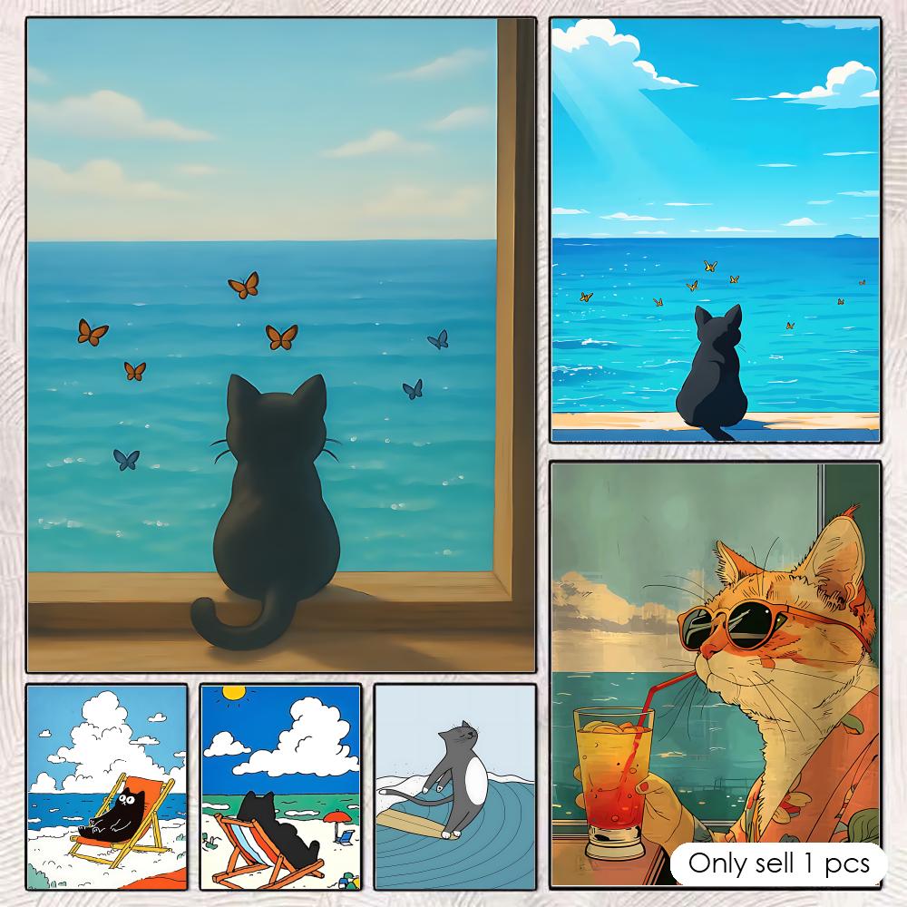 Cat on Beach Poster Wall Art R - đánh giá và giá Esports And Gaming Lounge