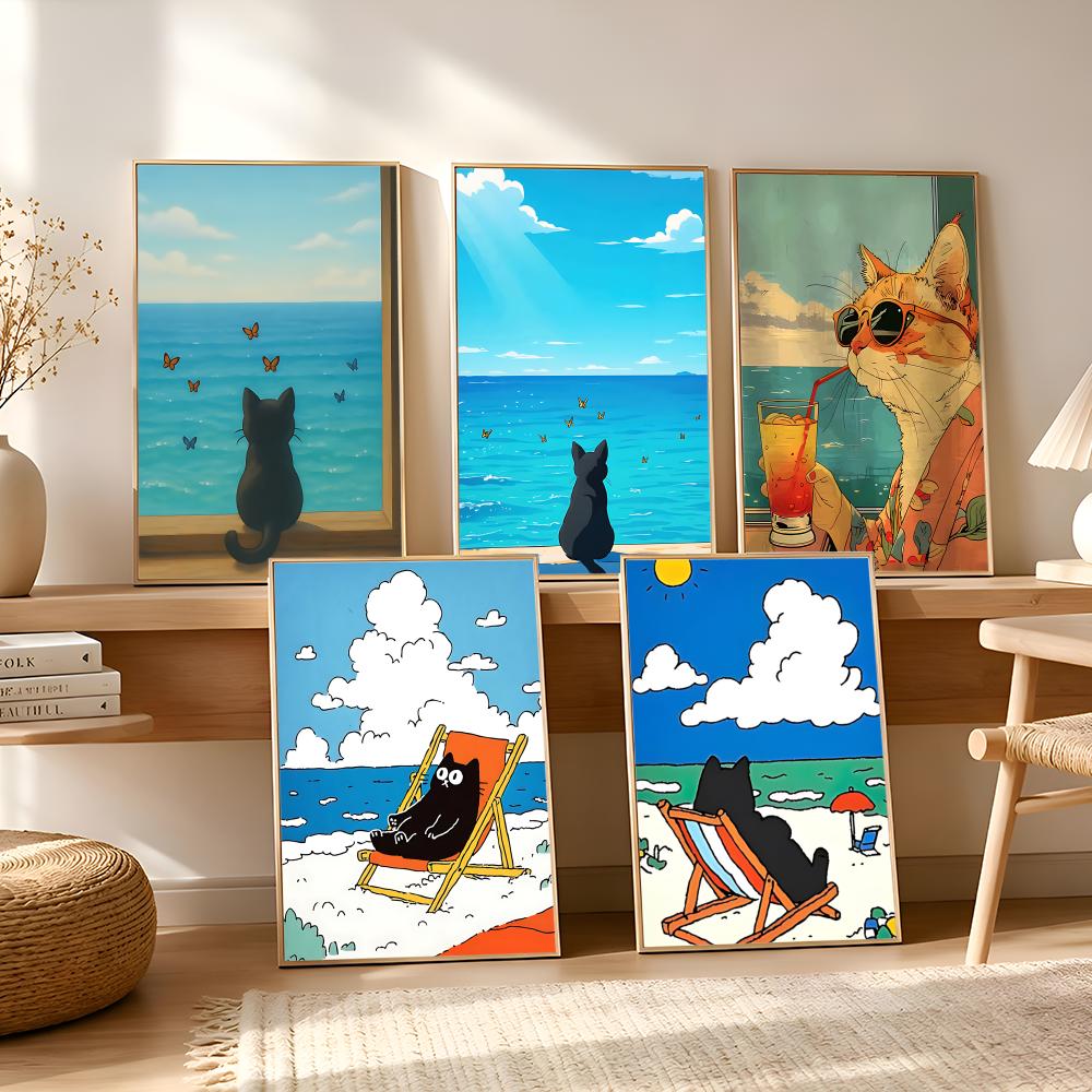 Cat on Beach Poster Wall Art R - đánh giá và giá Esports And Gaming Lounge